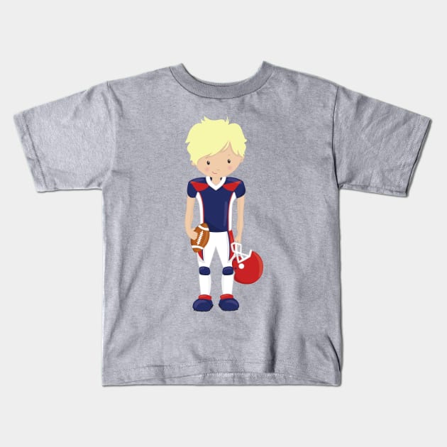 Rugby, American Football, Cute Boy, Blond Hair Kids T-Shirt by Jelena Dunčević